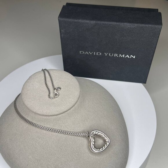 Authentic david yurman heart necklace sterling silver open heart cable charm - Picture 2 of 10